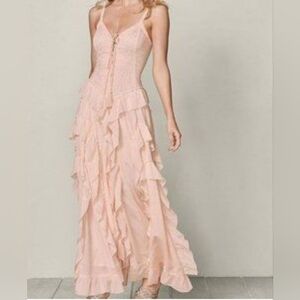 VENUS Blush Pink Maxi Dress with Ruffles